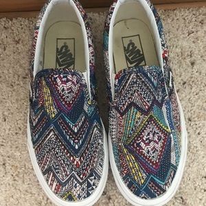 Multicolor Vans slip-on sneakers. Women’s size 7.5 (or Men’s size 6).